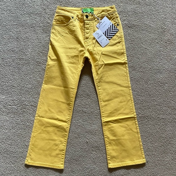 NWT Free People SR vs Sandrine Rose Virgin Label Yellow Relax Straight Fit Jeans - Picture 2 of 8